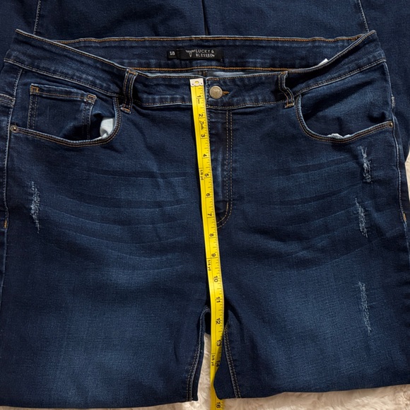 Lucky & Blessed Dark Blue Flare with Raw Hem Jeans, Size 18 - Picture 8 of 10